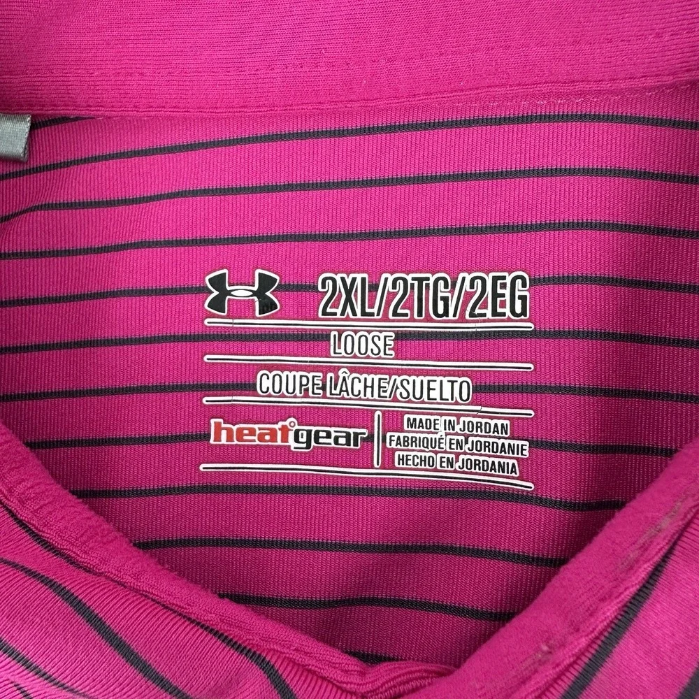 Under Armour XXL MAROON STRIPED The Playoff Polo Short Sleeve Loose Fit - Picture 3 of 6